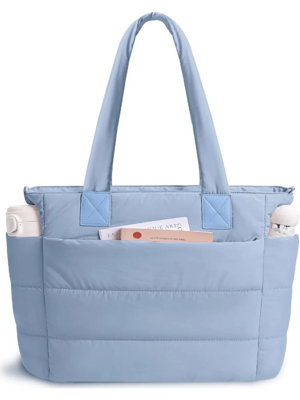 👜Women's Ice Blue Quilted Puffer Tote Bag Lightweight Work For Travel Handbags